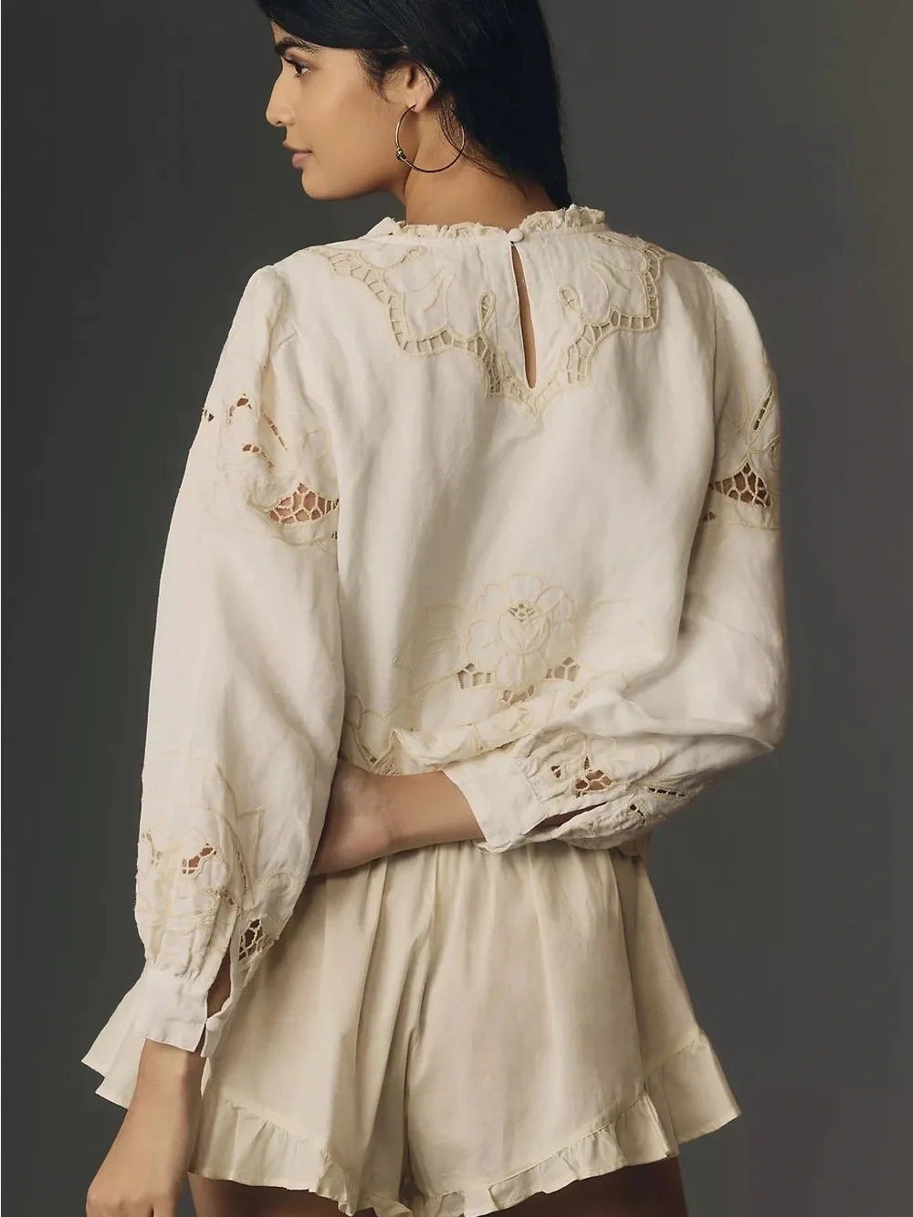 Anthropologie Long-Sleeve Lace Cutwork Blouse